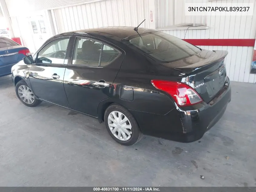 2019 Nissan Versa 1.6 Sv VIN: 3N1CN7AP0KL839237 Lot: 40831700