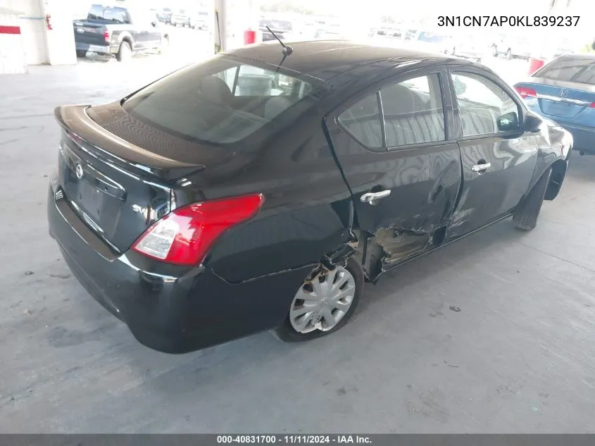 2019 Nissan Versa 1.6 Sv VIN: 3N1CN7AP0KL839237 Lot: 40831700