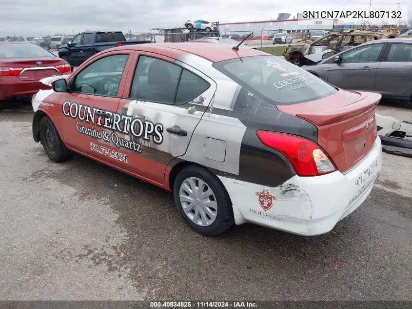 3N1CN7AP2KL807132 2019 Nissan Versa 1.6 S+