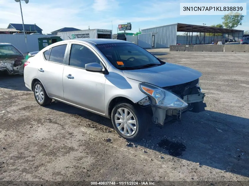 2019 Nissan Versa 1.6 Sv VIN: 3N1CN7AP1KL838839 Lot: 40837748