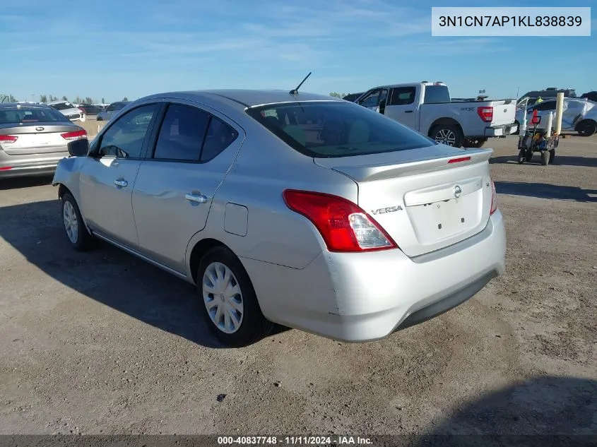 2019 Nissan Versa 1.6 Sv VIN: 3N1CN7AP1KL838839 Lot: 40837748