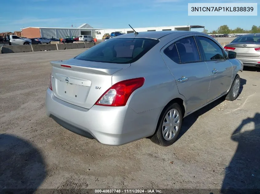 2019 Nissan Versa 1.6 Sv VIN: 3N1CN7AP1KL838839 Lot: 40837748