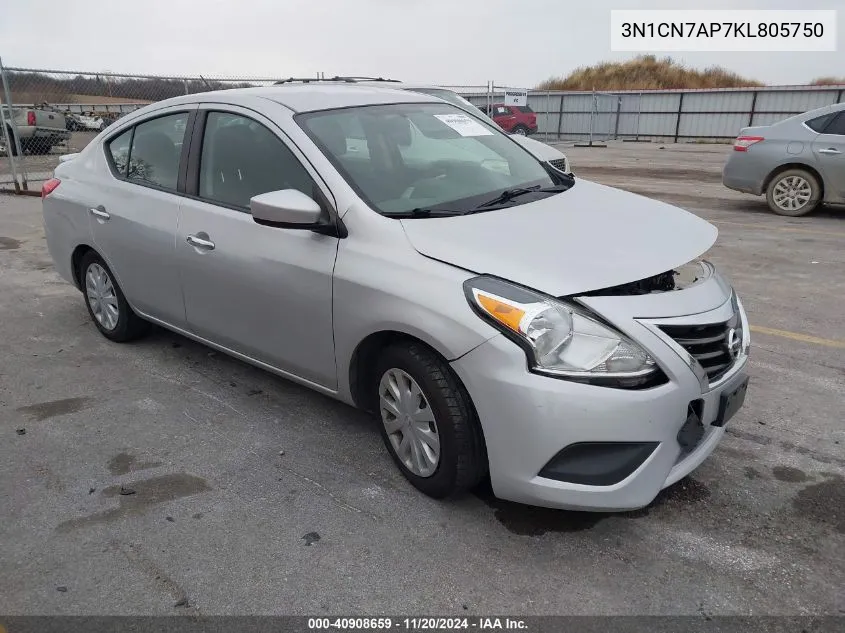 2019 Nissan Versa 1.6 Sv VIN: 3N1CN7AP7KL805750 Lot: 40908659