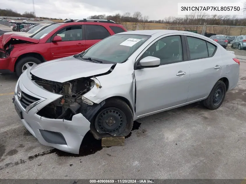 2019 Nissan Versa 1.6 Sv VIN: 3N1CN7AP7KL805750 Lot: 40908659