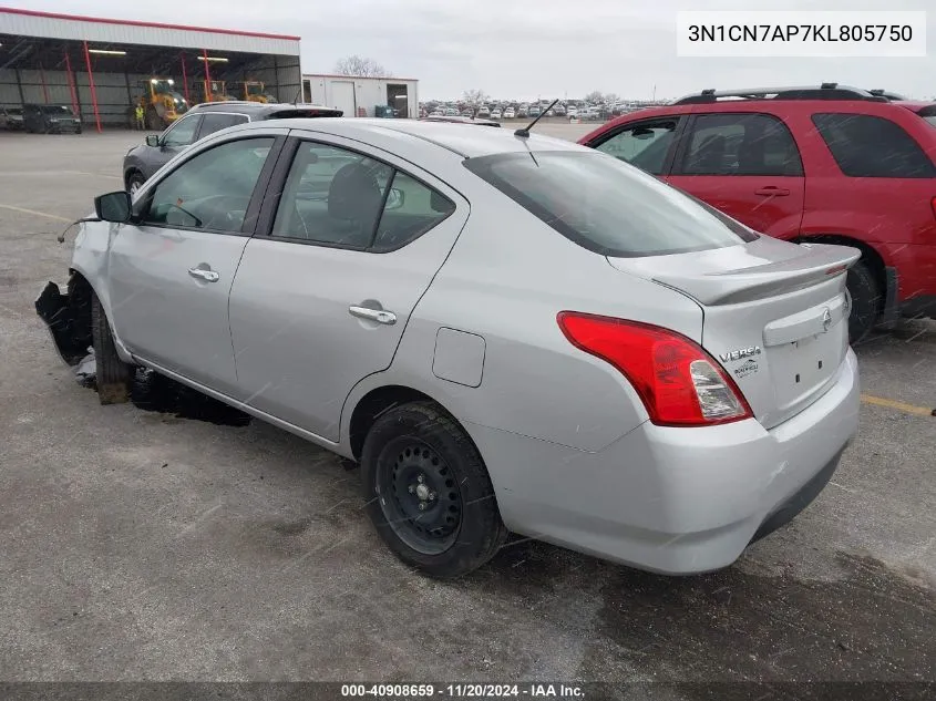 2019 Nissan Versa 1.6 Sv VIN: 3N1CN7AP7KL805750 Lot: 40908659