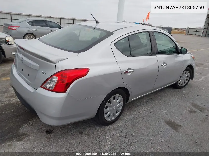 2019 Nissan Versa 1.6 Sv VIN: 3N1CN7AP7KL805750 Lot: 40908659