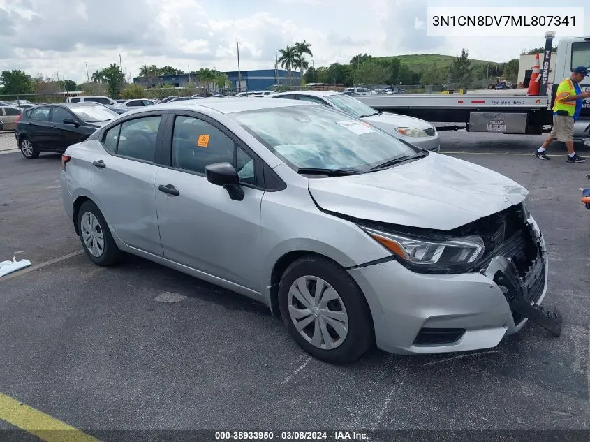 2021 Nissan Versa S Xtronic Cvt VIN: 3N1CN8DV7ML807341 Lot: 38933950