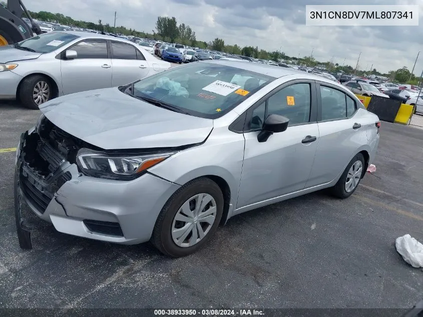 2021 Nissan Versa S Xtronic Cvt VIN: 3N1CN8DV7ML807341 Lot: 38933950