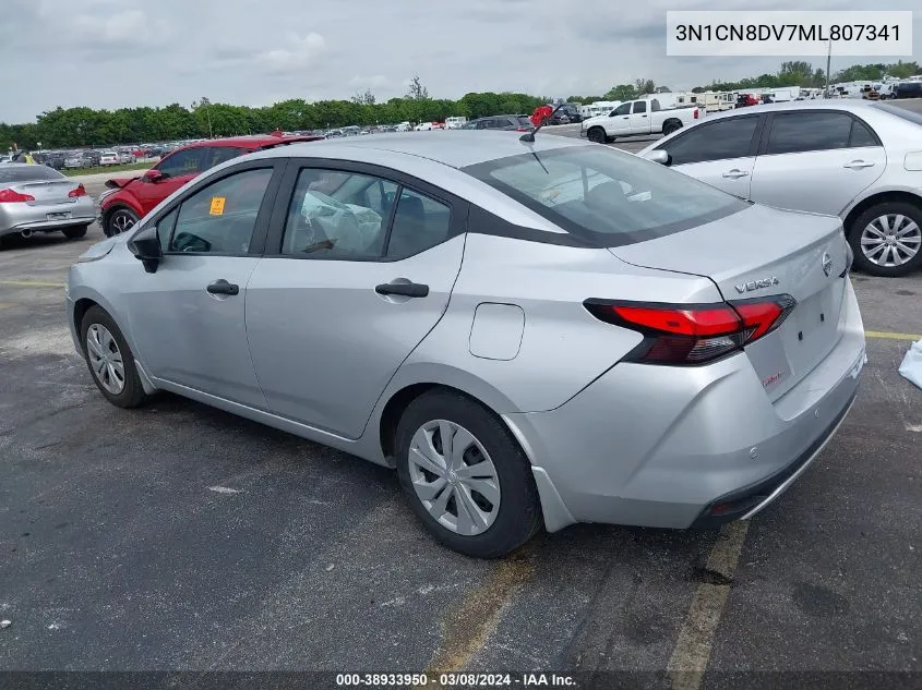 2021 Nissan Versa S Xtronic Cvt VIN: 3N1CN8DV7ML807341 Lot: 38933950