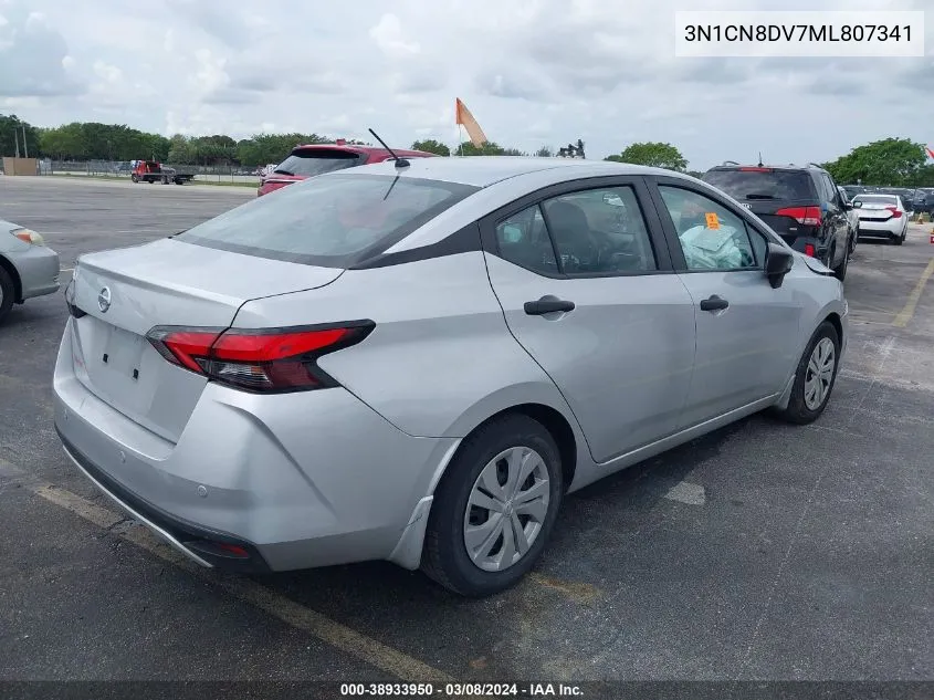 2021 Nissan Versa S Xtronic Cvt VIN: 3N1CN8DV7ML807341 Lot: 38933950