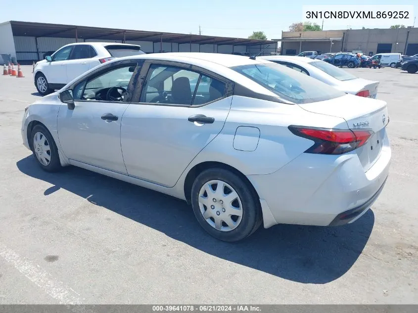 2021 Nissan Versa S Xtronic Cvt VIN: 3N1CN8DVXML869252 Lot: 39641078