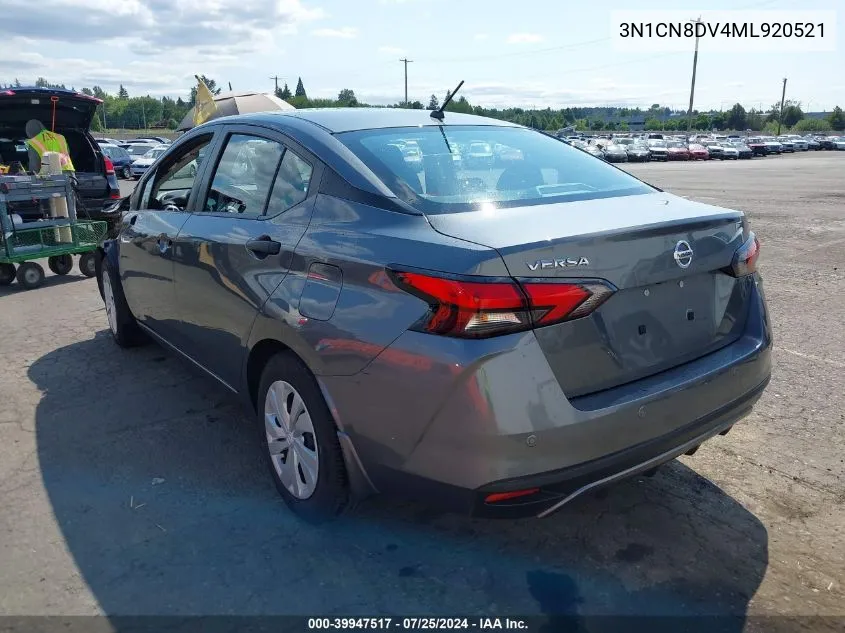 2021 Nissan Versa S Xtronic Cvt VIN: 3N1CN8DV4ML920521 Lot: 39947517