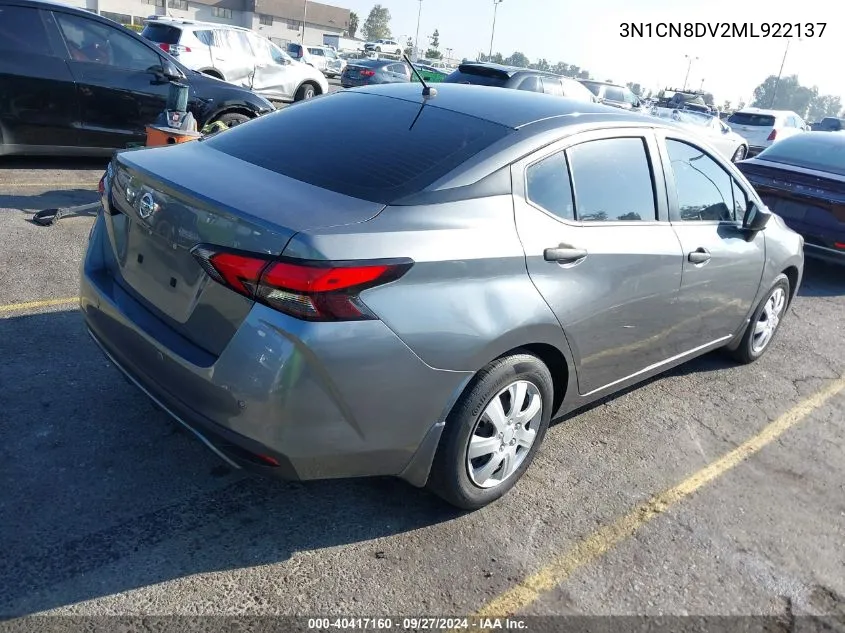 2021 Nissan Versa S Xtronic Cvt VIN: 3N1CN8DV2ML922137 Lot: 40417160