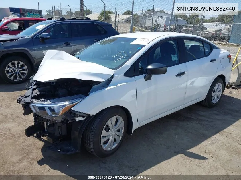 2022 Nissan Versa 1.6 S Xtronic Cvt VIN: 3N1CN8DV0NL832440 Lot: 39973120