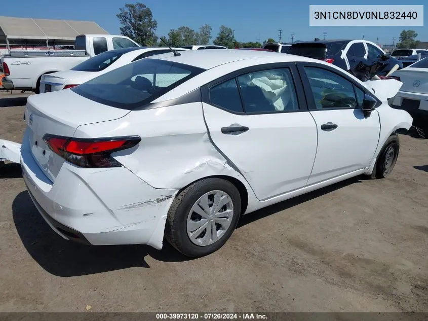 2022 Nissan Versa 1.6 S Xtronic Cvt VIN: 3N1CN8DV0NL832440 Lot: 39973120