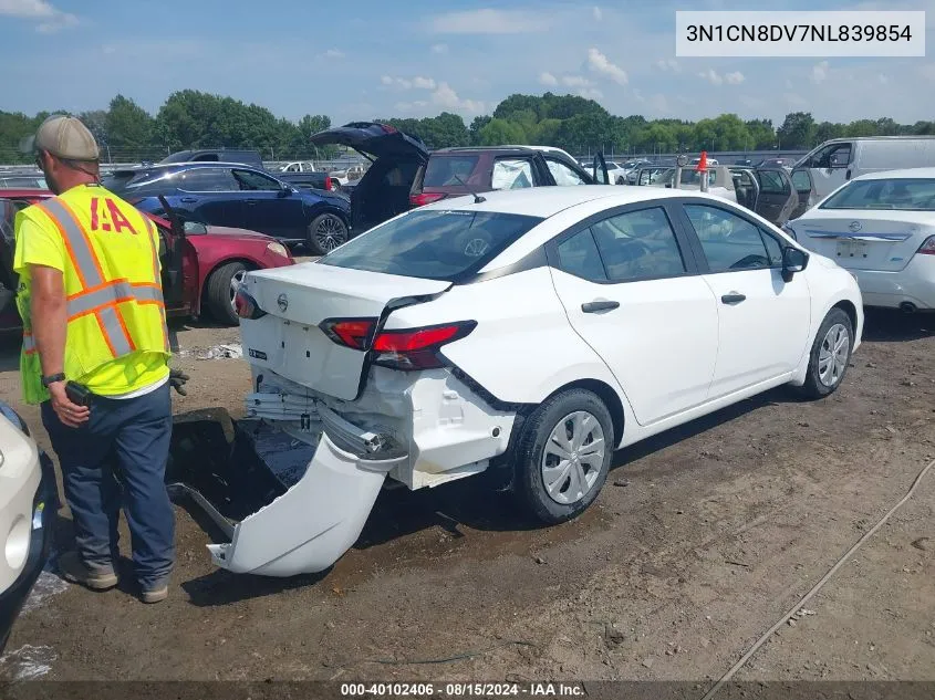 2022 Nissan Versa 1.6 S Xtronic Cvt VIN: 3N1CN8DV7NL839854 Lot: 40102406