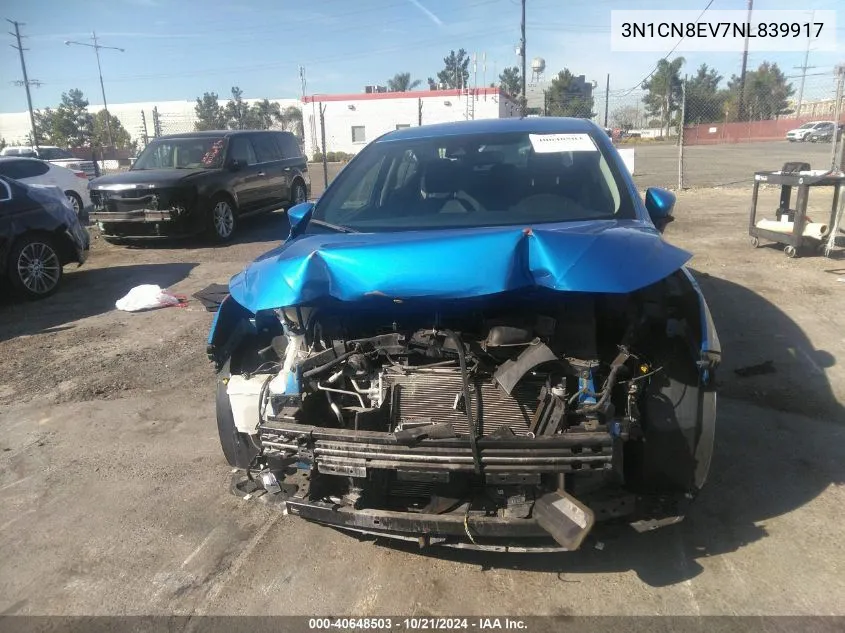 2022 Nissan Versa Sv VIN: 3N1CN8EV7NL839917 Lot: 40648503