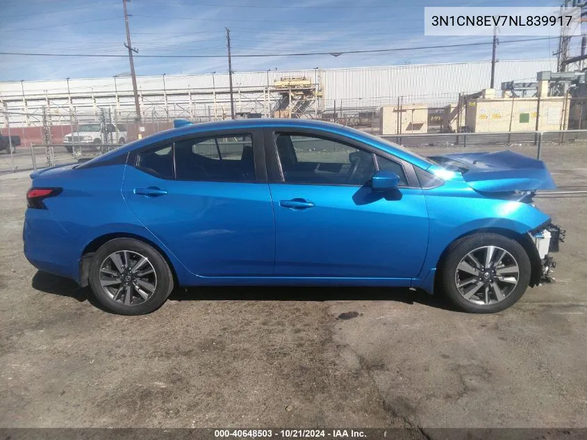 2022 Nissan Versa Sv VIN: 3N1CN8EV7NL839917 Lot: 40648503