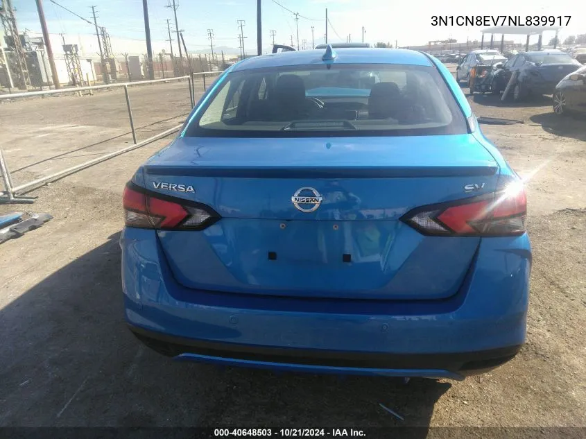 2022 Nissan Versa Sv VIN: 3N1CN8EV7NL839917 Lot: 40648503