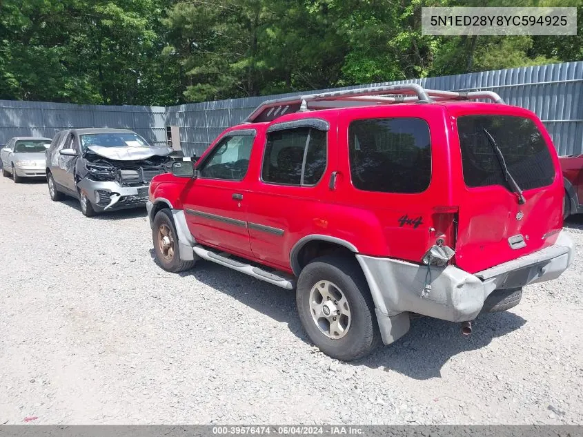 5N1ED28Y8YC594925 2000 Nissan Xterra Se/Xe