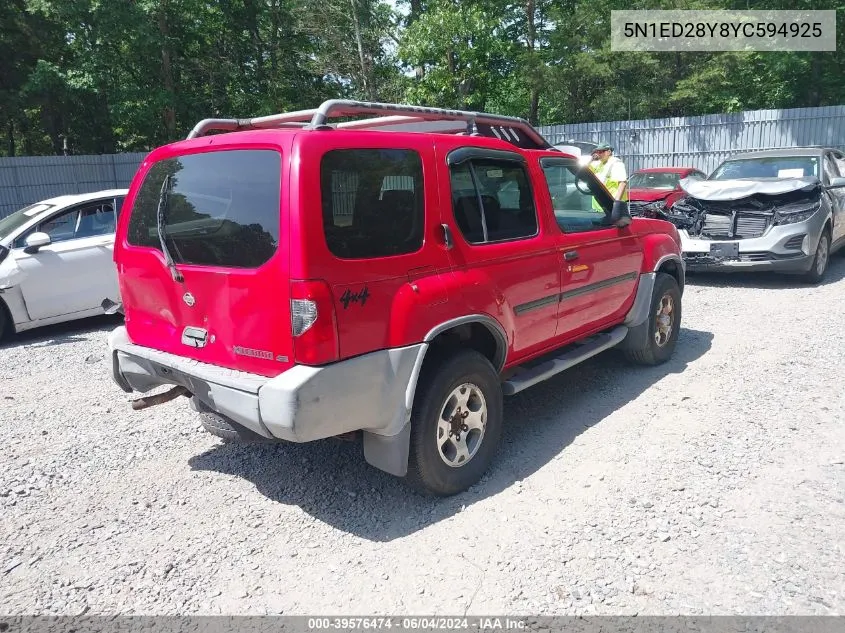 2000 Nissan Xterra Se/Xe VIN: 5N1ED28Y8YC594925 Lot: 39576474