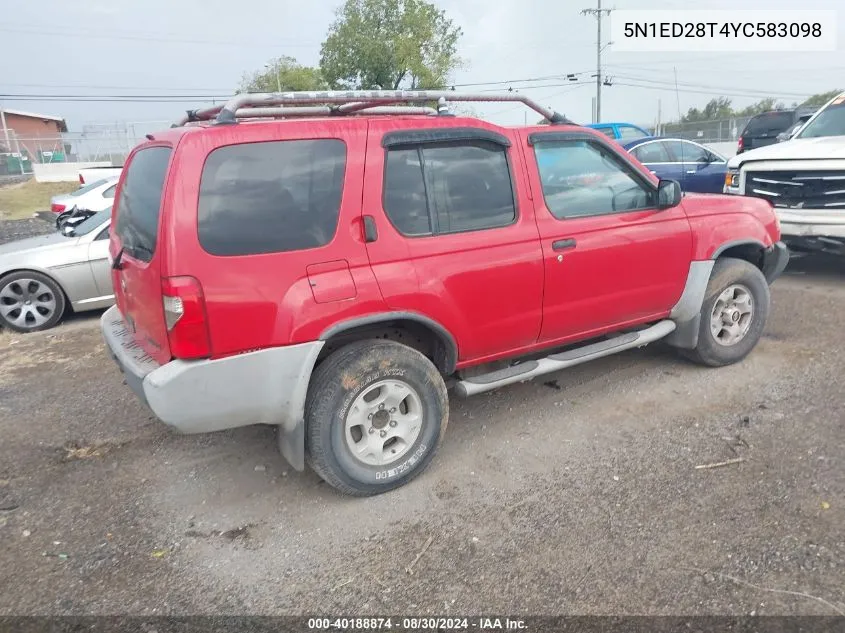 2000 Nissan Xterra Se/Xe VIN: 5N1ED28T4YC583098 Lot: 40188874