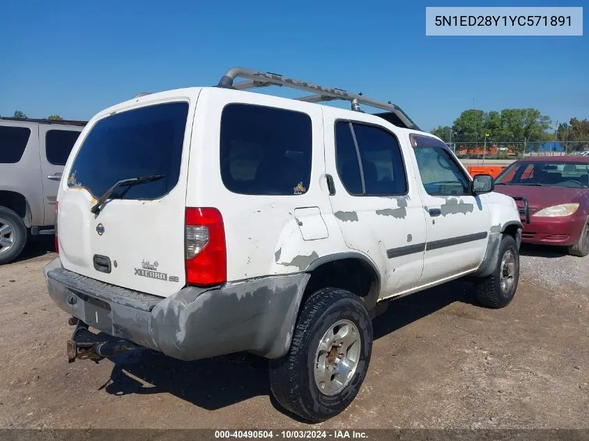 2000 Nissan Xterra Se/Xe VIN: 5N1ED28Y1YC571891 Lot: 40490504