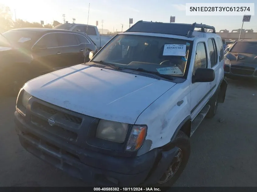 2000 Nissan Xterra Xe/Se VIN: 5N1ED28T3YC612574 Lot: 40585382