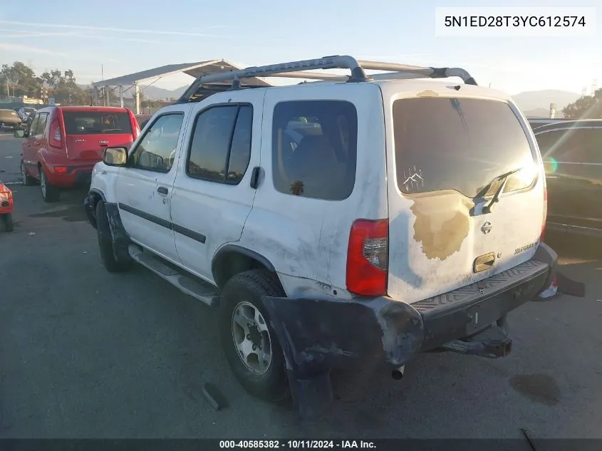 2000 Nissan Xterra Xe/Se VIN: 5N1ED28T3YC612574 Lot: 40585382