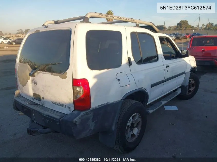 2000 Nissan Xterra Xe/Se VIN: 5N1ED28T3YC612574 Lot: 40585382