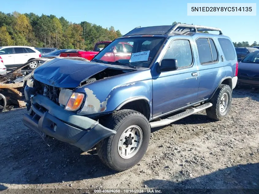 2000 Nissan Xterra Se/Xe VIN: 5N1ED28Y8YC514135 Lot: 40609058