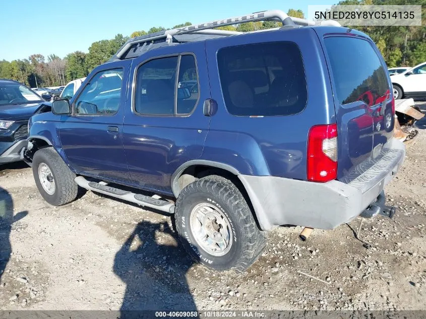 2000 Nissan Xterra Se/Xe VIN: 5N1ED28Y8YC514135 Lot: 40609058