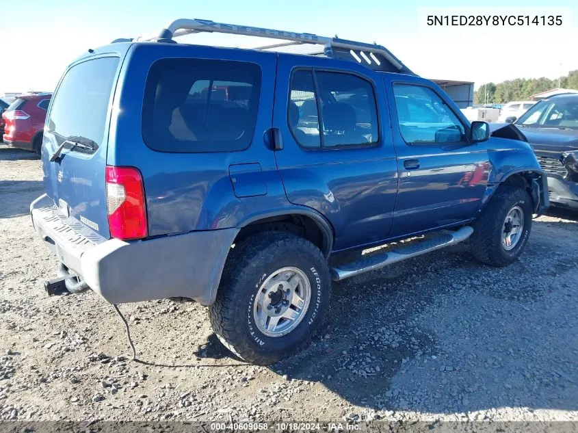 2000 Nissan Xterra Se/Xe VIN: 5N1ED28Y8YC514135 Lot: 40609058