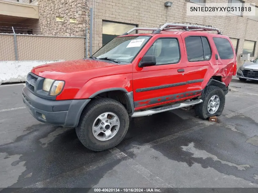 2000 Nissan Xterra Se/Xe VIN: 5N1ED28YXYC511818 Lot: 40620134