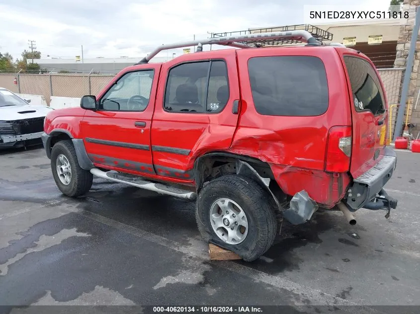 2000 Nissan Xterra Se/Xe VIN: 5N1ED28YXYC511818 Lot: 40620134