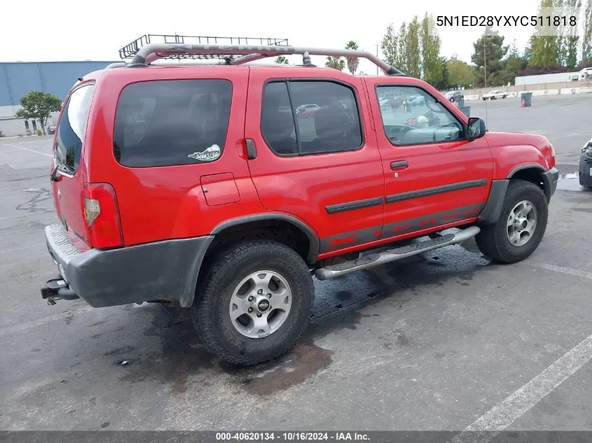 2000 Nissan Xterra Se/Xe VIN: 5N1ED28YXYC511818 Lot: 40620134