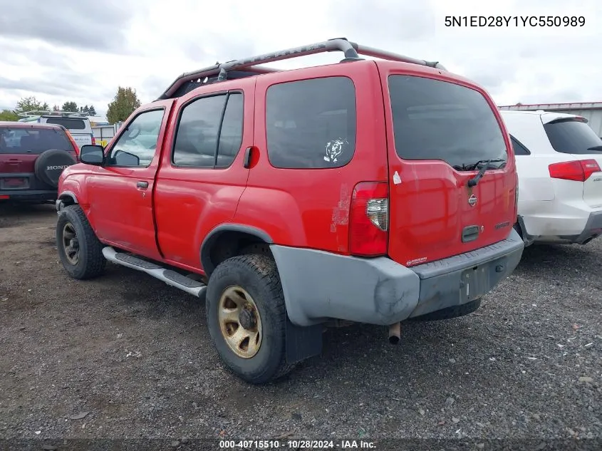 2000 Nissan Xterra Se/Xe VIN: 5N1ED28Y1YC550989 Lot: 40715510