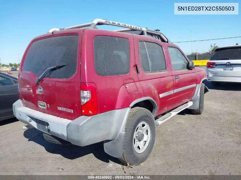 2002 Nissan Xterra Xe VIN: 5N1ED28TX2C550503 Lot: 40240602