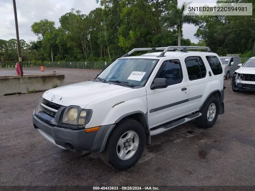 2002 Nissan Xterra Xe VIN: 5N1ED28T22C594981 Lot: 40433633