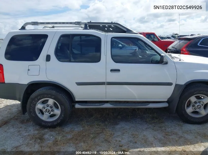 2002 Nissan Xterra Xe/Se VIN: 5N1ED28T02C549926 Lot: 40492119