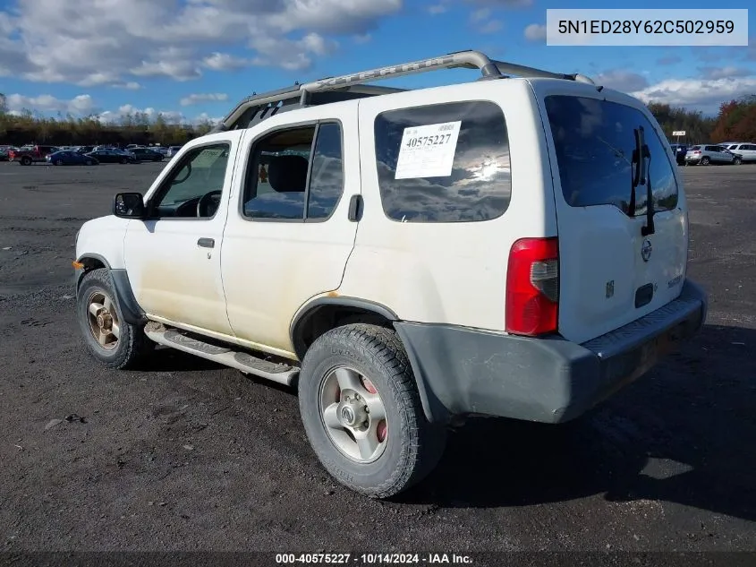 2002 Nissan Xterra Xe VIN: 5N1ED28Y62C502959 Lot: 40575227