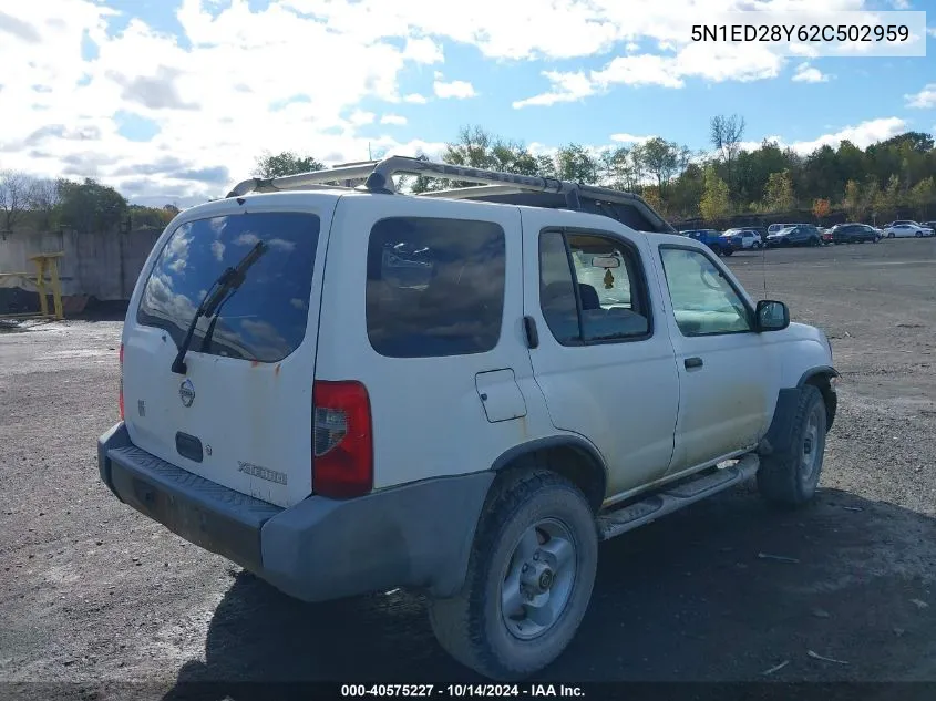 2002 Nissan Xterra Xe VIN: 5N1ED28Y62C502959 Lot: 40575227