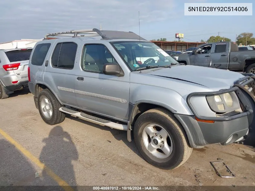 2002 Nissan Xterra Xe VIN: 5N1ED28Y92C514006 Lot: 40597012