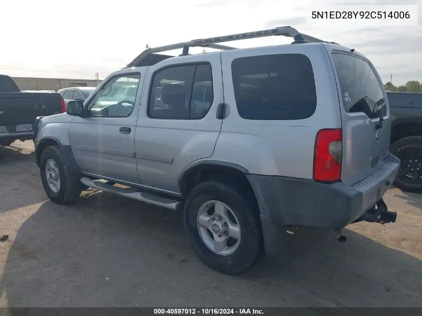 2002 Nissan Xterra Xe VIN: 5N1ED28Y92C514006 Lot: 40597012