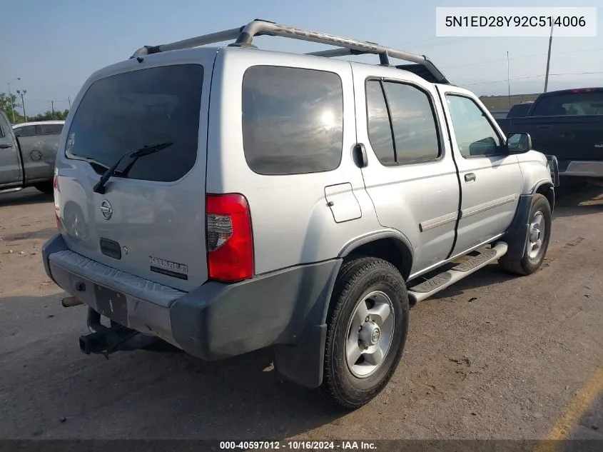 2002 Nissan Xterra Xe VIN: 5N1ED28Y92C514006 Lot: 40597012