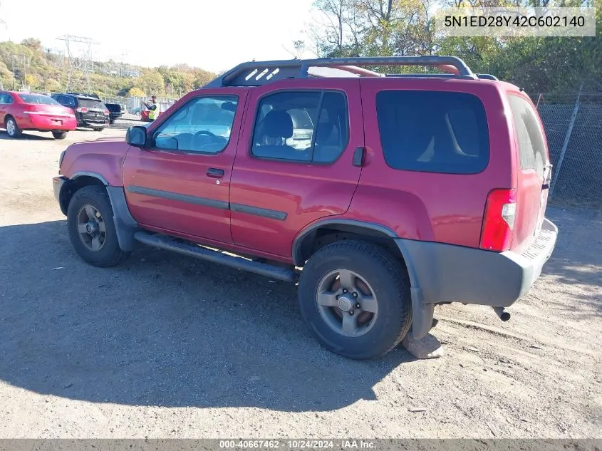 2002 Nissan Xterra Se VIN: 5N1ED28Y42C602140 Lot: 40667462