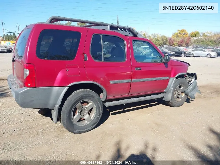 2002 Nissan Xterra Se VIN: 5N1ED28Y42C602140 Lot: 40667462