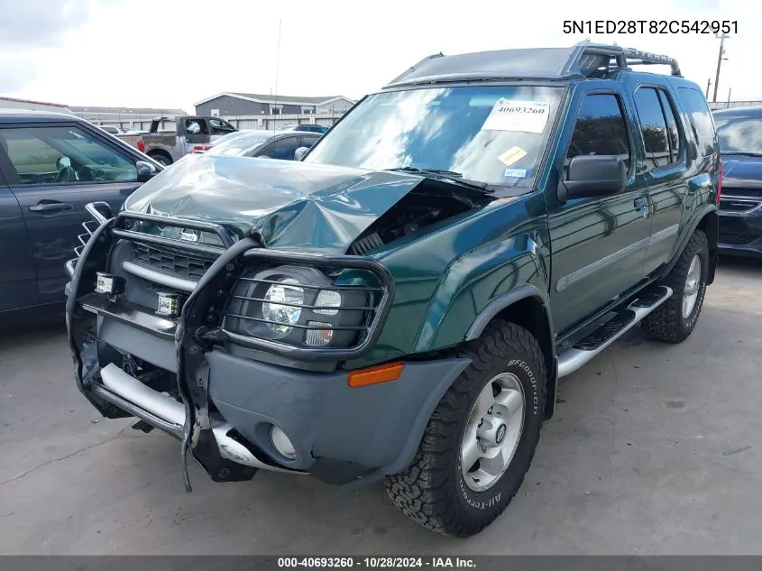 2002 Nissan Xterra Xe VIN: 5N1ED28T82C542951 Lot: 40693260