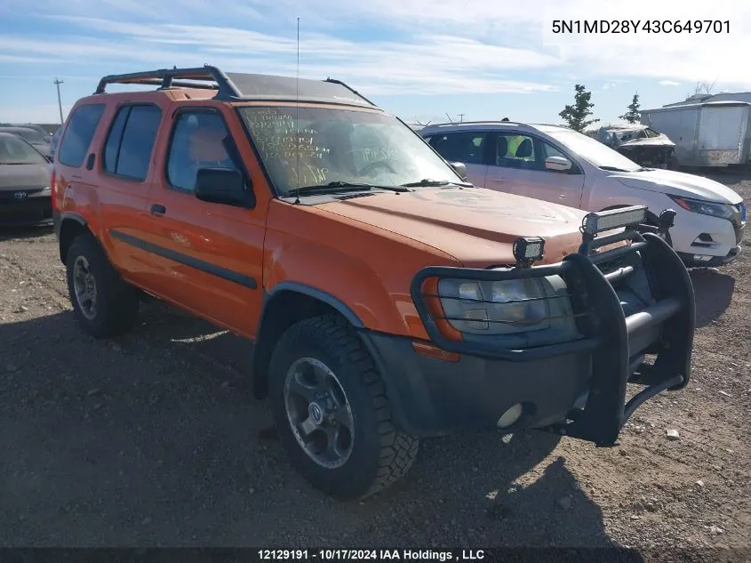 2003 Nissan Xterra Se S/C VIN: 5N1MD28Y43C649701 Lot: 12129191