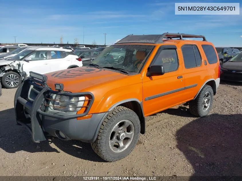 2003 Nissan Xterra Se S/C VIN: 5N1MD28Y43C649701 Lot: 12129191